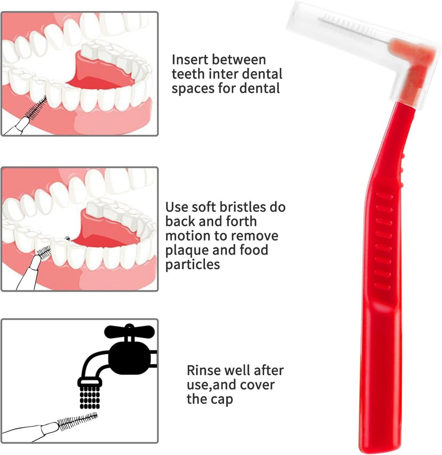 25 Stück Interdentalbürsten 1,2 mm L-Form Rot