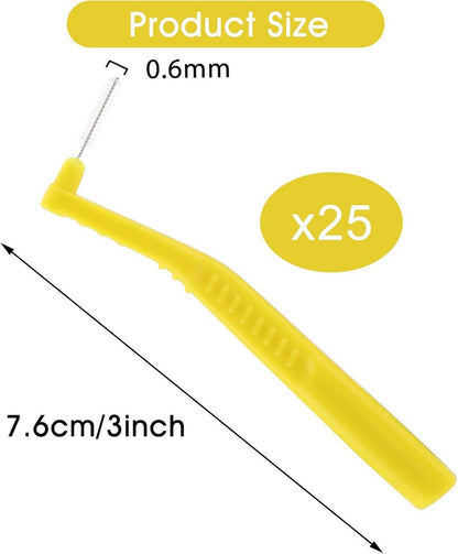 Interdentalbürsten 25 Stück 0,6 mm L-Form Gelb rutschfest