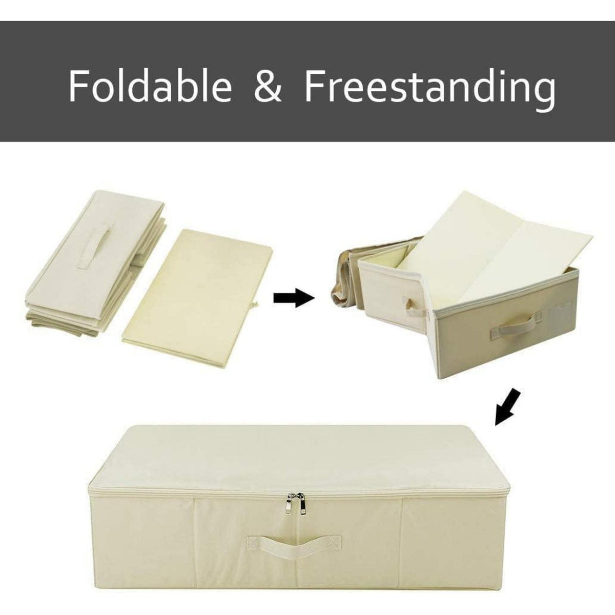 Faltbare Aufbewahrungsboxen für unter das Bett, 3 Stück, Beige