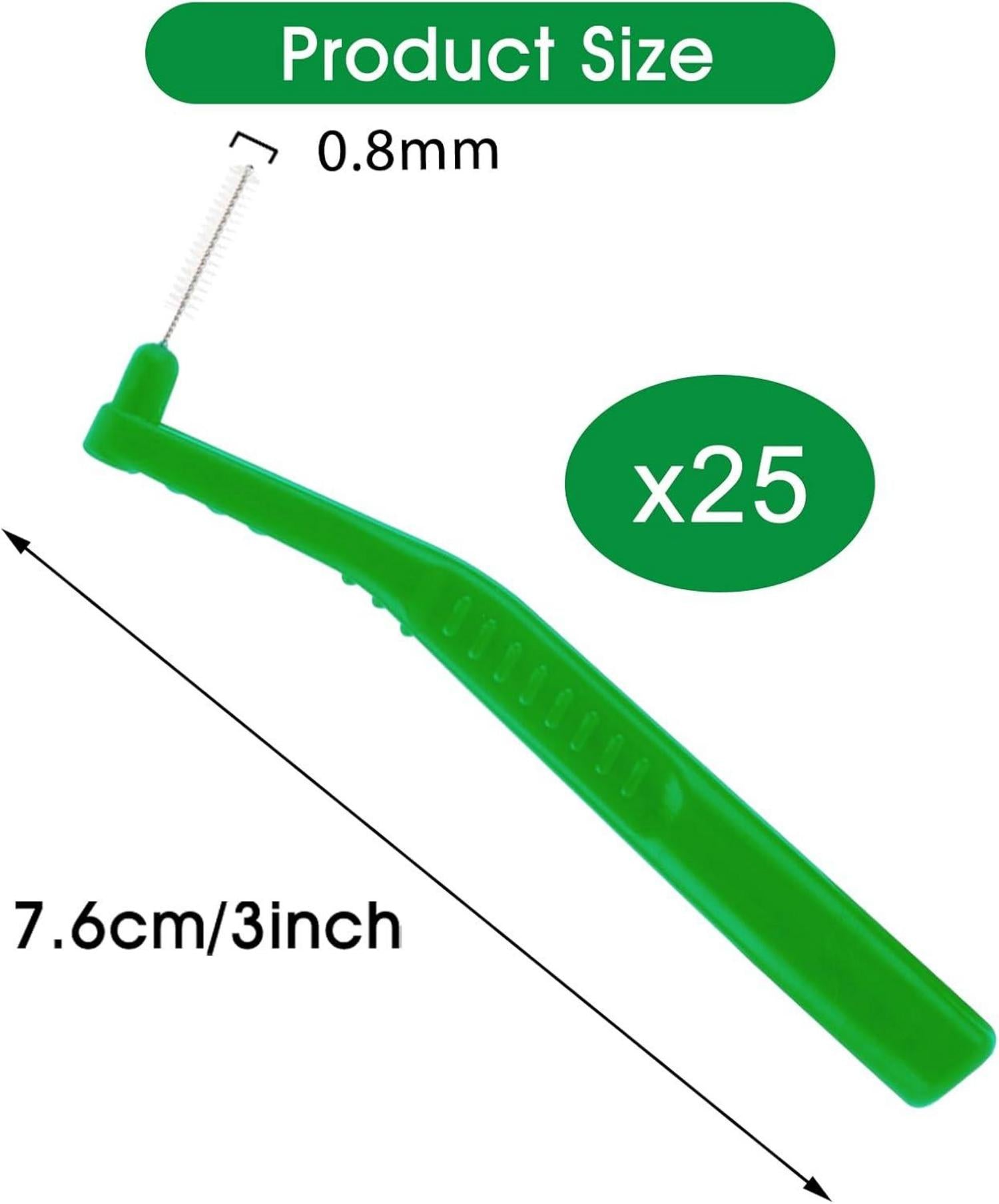 25 Stück Interdentalbürsten 0,8mm L-Förmig Grün