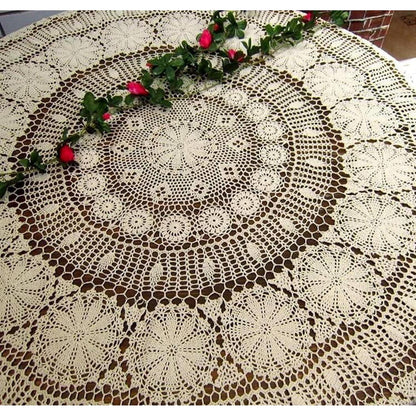 Runde Häkel Tischdecke Beige 160cm – Baumwolle