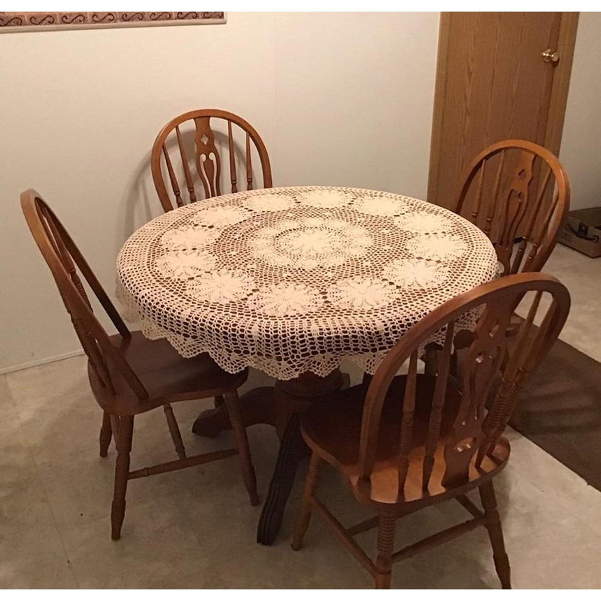 Runde Häkel Tischdecke Beige 160cm – Baumwolle