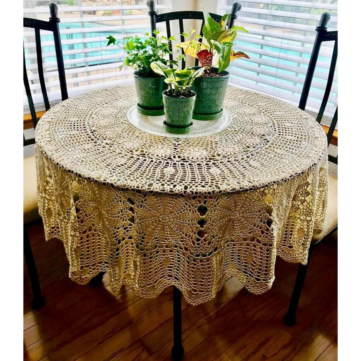 Runde Häkel Tischdecke Beige 160cm – Baumwolle