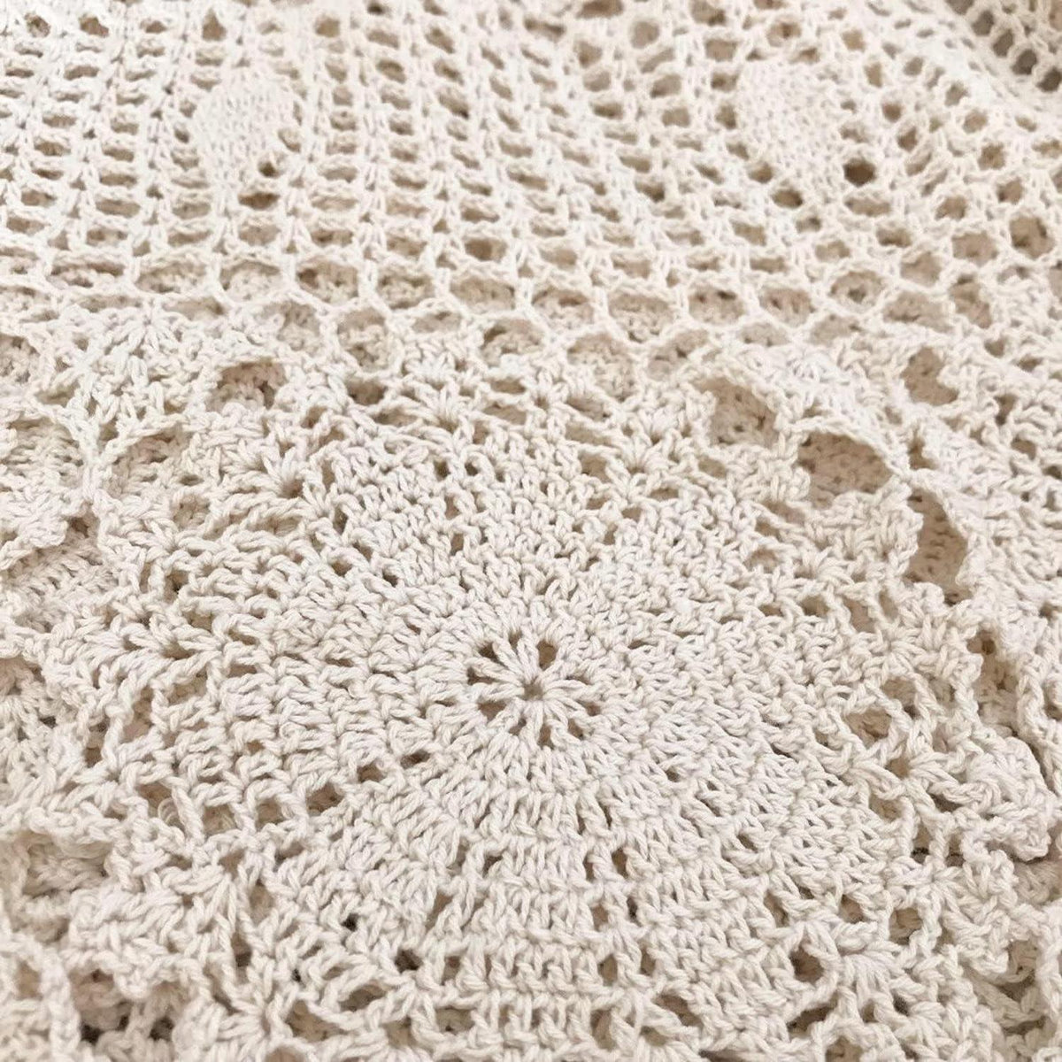 Runde Häkel Tischdecke Beige 160cm – Baumwolle
