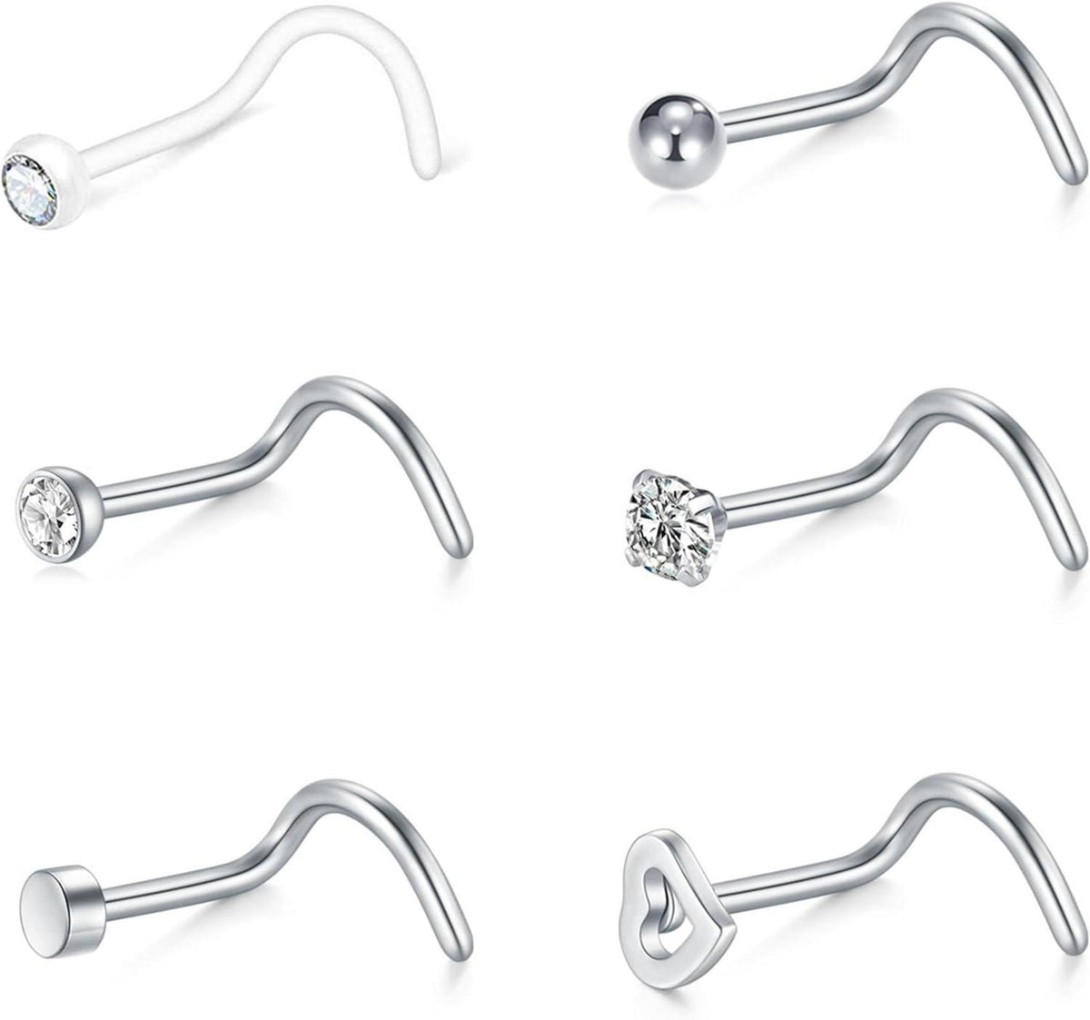 Nasenpiercing Set Kristall Gold Silber 20G 18G 8 Stück