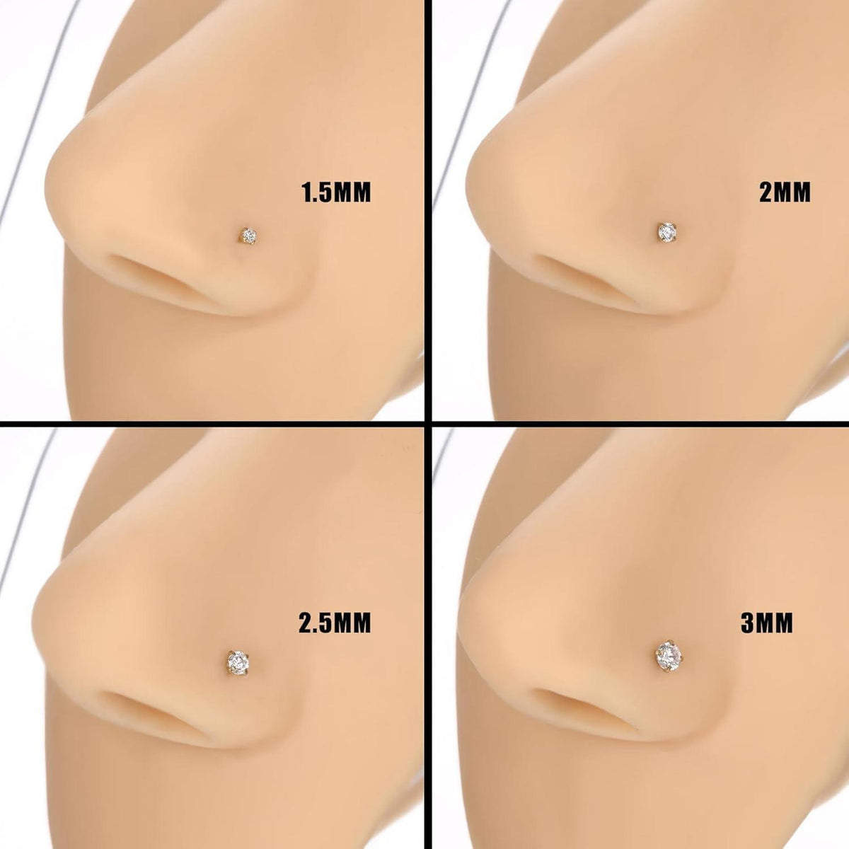 Nasenpiercing 4er Set 14K Gold Chirurgenstahl Zirkonia L-Form Schraube 1,5-3mm