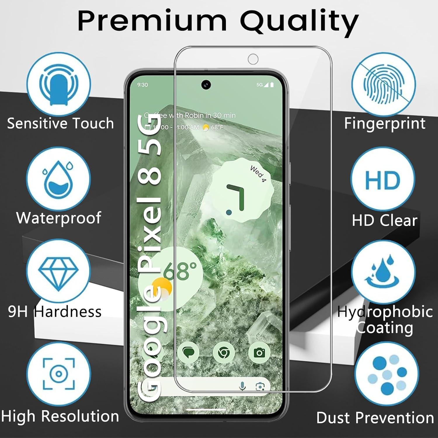 Panzer Schutz Glas Set für Google Pixel 8 - 9H Härte, Anti-Kratzr, HD