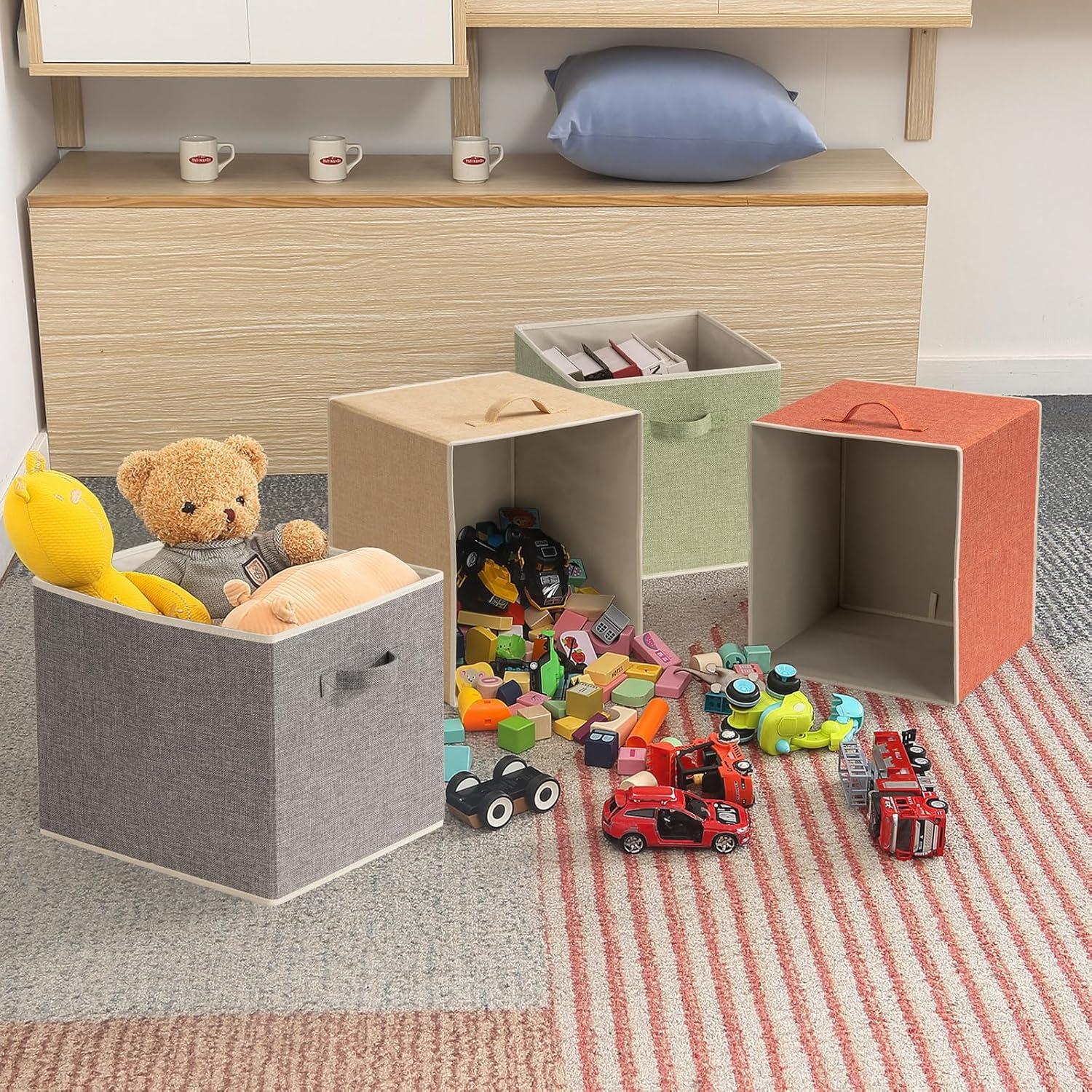 4er Set Aufbewahrungsbox aus Stoff 33x38x33 cm - Faltbare Kiste mit Griffen, Ordnungssystem für Schrank, Regal, Spind - 4-Farben-Set