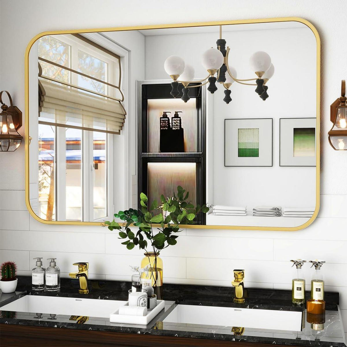 Moderner Badspiegel 75x122cm Gold – Wandspiegel mit Metallrahmen