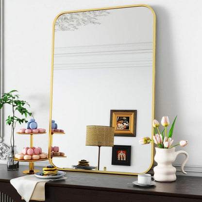 Moderner Badspiegel 75x122cm Gold – Wandspiegel mit Metallrahmen