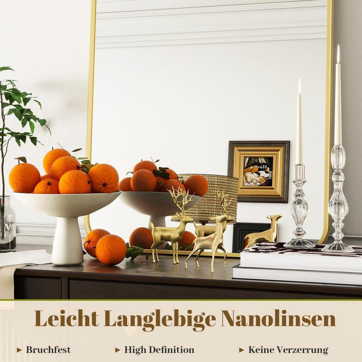 Moderner Badspiegel 75x122cm Gold – Wandspiegel mit Metallrahmen