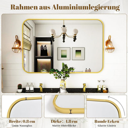 Moderner Badspiegel 75x122cm Gold – Wandspiegel mit Metallrahmen