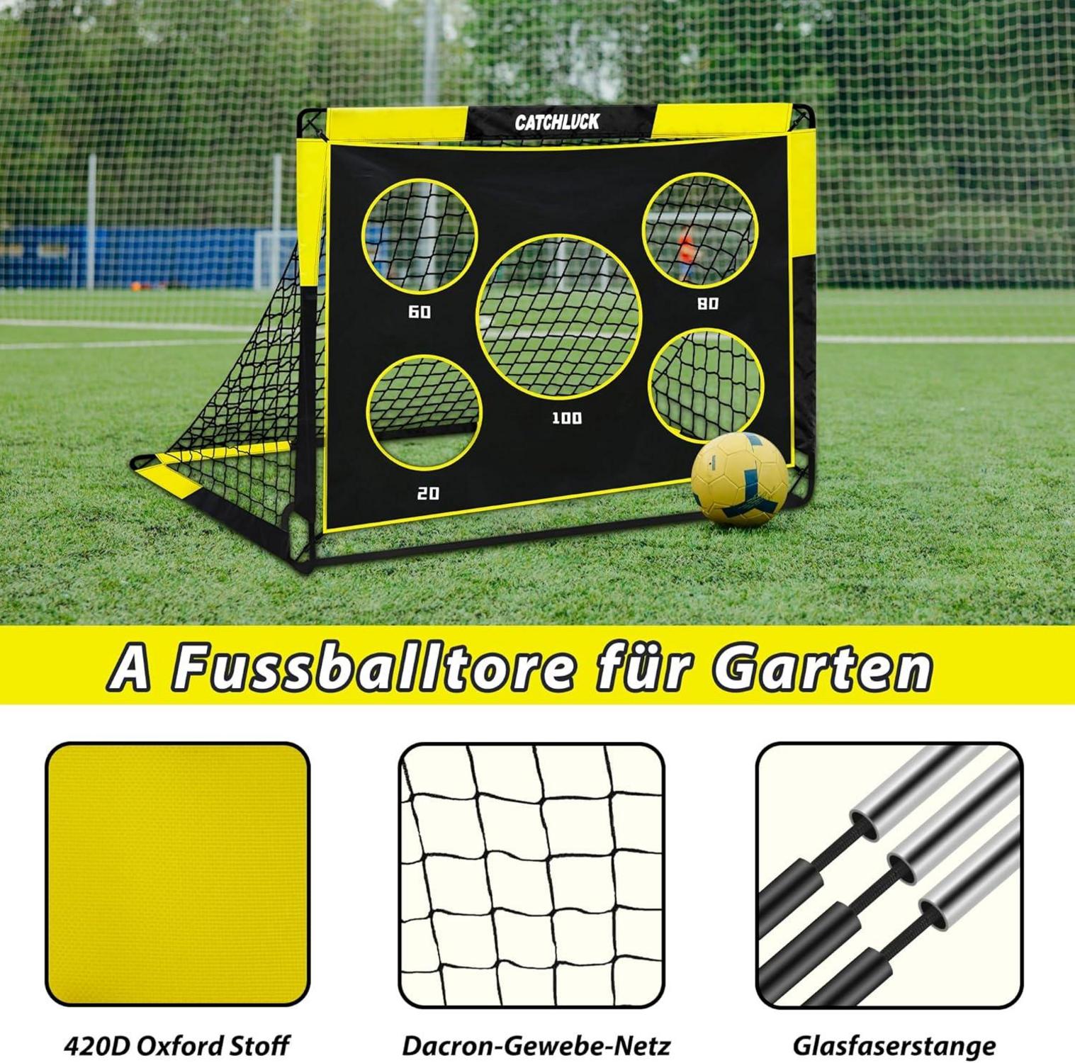 CATCHLUCK Kinder Garten Fußballtor Pop Up Tor 2-in-1 mit 5 Schusslöchern und Tragetasche 120x90x90 Gelb
