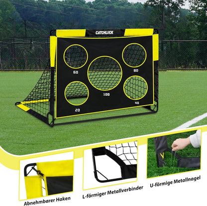Kinder Pop Up Fußballtor 2 in 1 mit Tragetasche und 5 Schusslöchern - Gelb