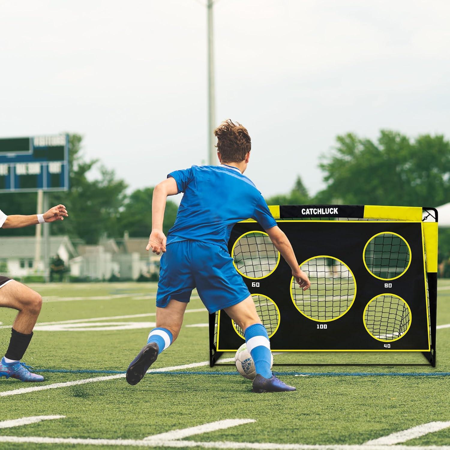Kinder Pop Up Fußballtor 2 in 1 mit Tragetasche und 5 Schusslöchern - Gelb