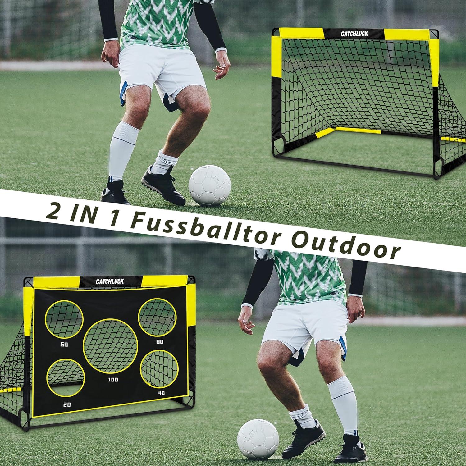 CATCHLUCK Kinder Garten Fußballtor Pop Up Tor 2-in-1 mit 5 Schusslöchern und Tragetasche 120x90x90 Gelb