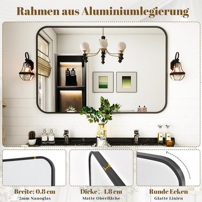 Moderner Badspiegel 75x122cm mit schwarzem Alurahmen