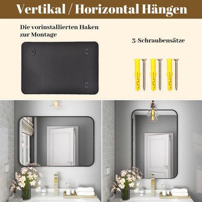 Moderner Badspiegel 75x122cm mit schwarzem Alurahmen