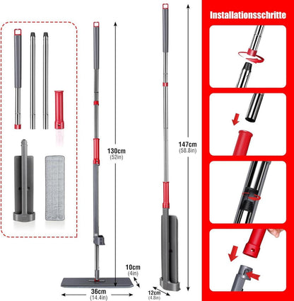 HEVOL Wischmopp 147cm mit Auswringfunktion & 6 Wischpads