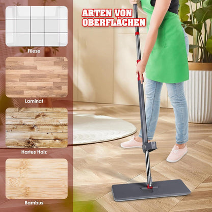 HEVOL Wischmopp mit Auswringfunktion 147cm Stiel 6 Wischpads - für Hartholz