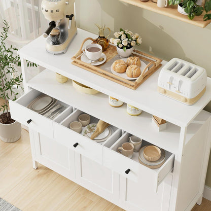 Weißes Sideboard mit 3 Schubladen & 3 Türen – Küchenkommode