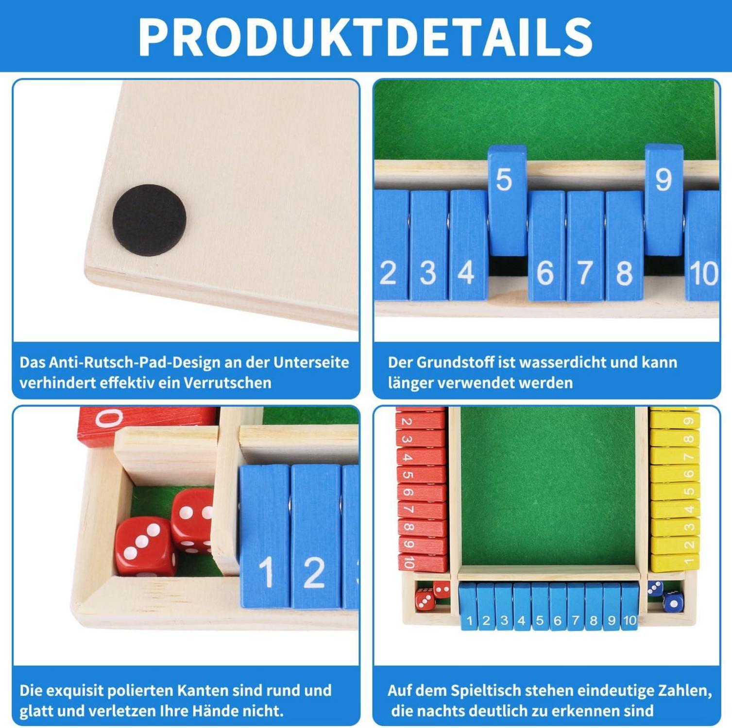 Holz Brettspiel Shut The Box Würfelspiel 4 Spieler Mathematik Lernspielzeug