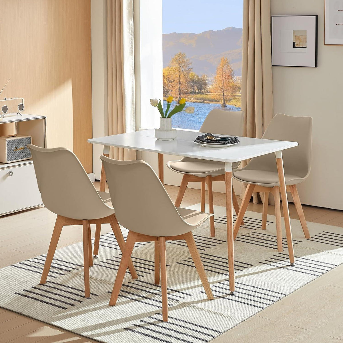 Skandinavische Esszimmerstühle Set 8 – Gepolstert, Khaki