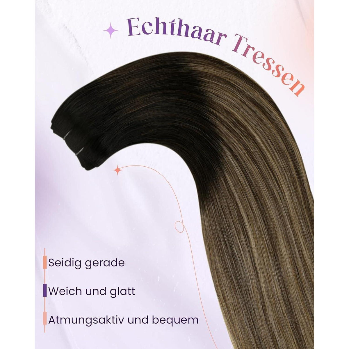 Echthaar Tressen Ombre Braun Schwarz Dunkelbraun 35cm