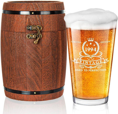 Vintage Bierglas 1994 480 ml in Holzfassbox - Geschenkidee