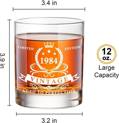 Whiskyglas-Set 1984 in Fassbox, Geschenke zum 40. Geburtstag