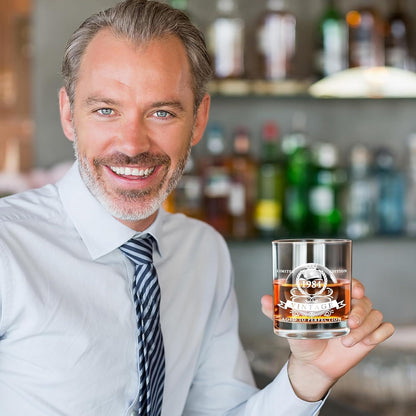 1984 Whiskyglas-Set in Fassbox, 40. Geburtstagsgeschenke für Männer