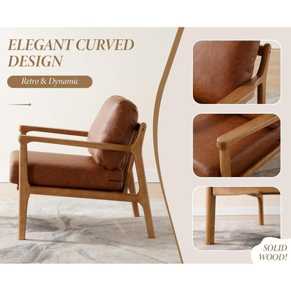 Ohrensessel Braun – Wohnzimmer Lounge Sessel mit Holzrahmen in Lederoptik