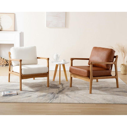 Ohrensessel Braun – Wohnzimmer Lounge Sessel mit Holzrahmen in Lederoptik