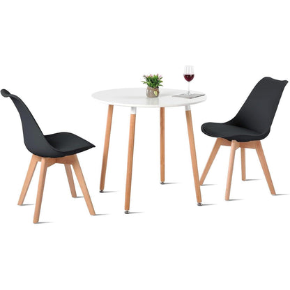 3-teilige Essgruppe: Runder Esstisch weiß + 2 Schwarz Buche Stühle