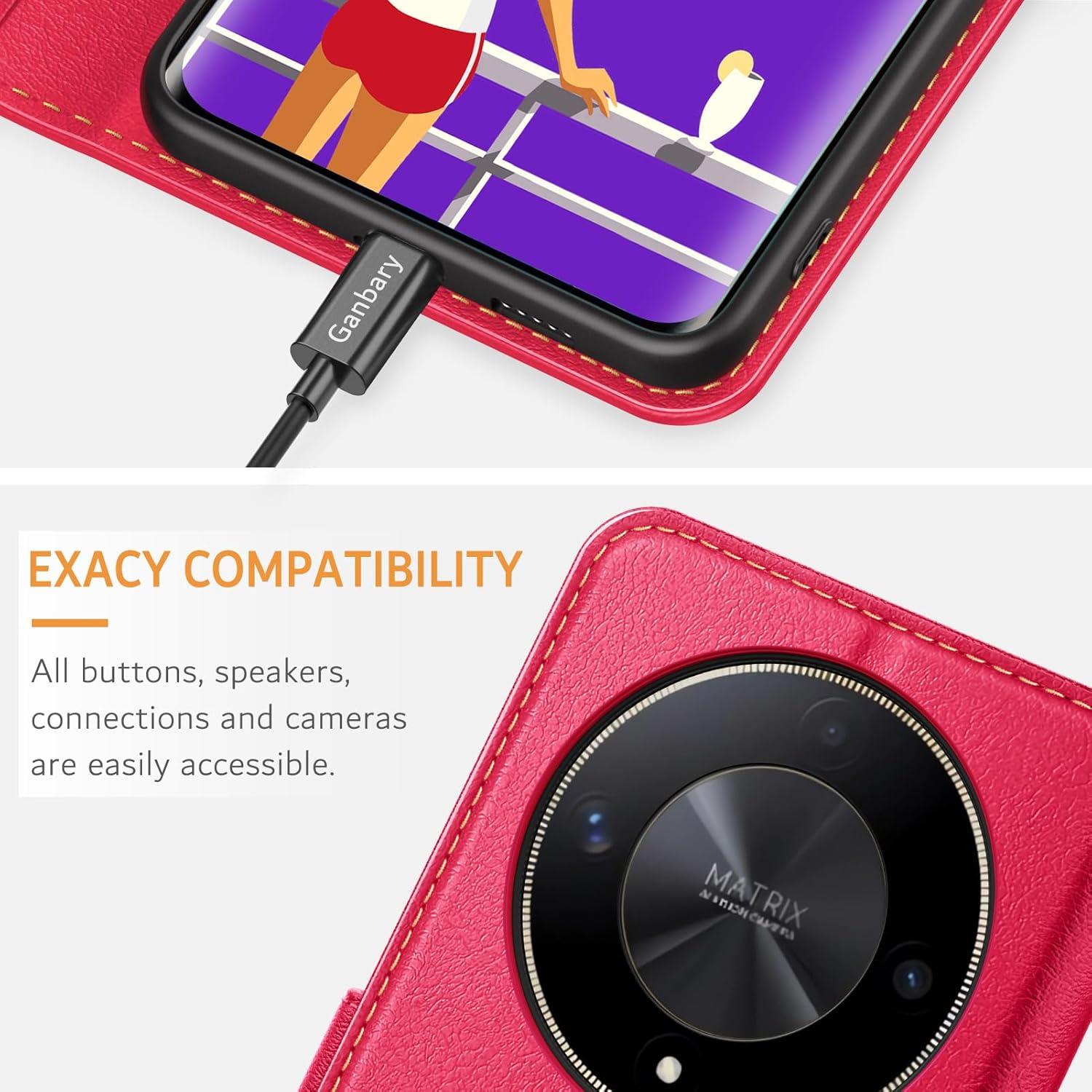 Honor Magic6 Lite Handyhülle Leder Klapphülle Rot Standfunktion