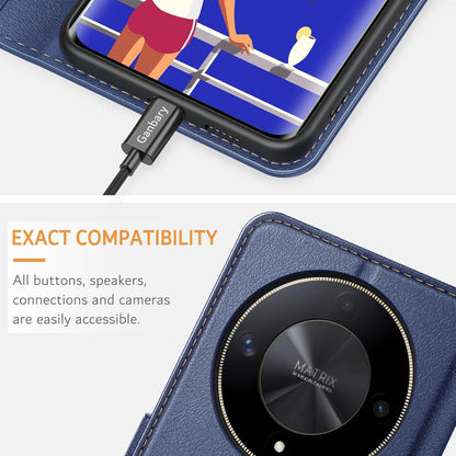 Handyhülle Honor Magic6 Lite Leder Klapphülle Schutzhülle Blau Standfunktion