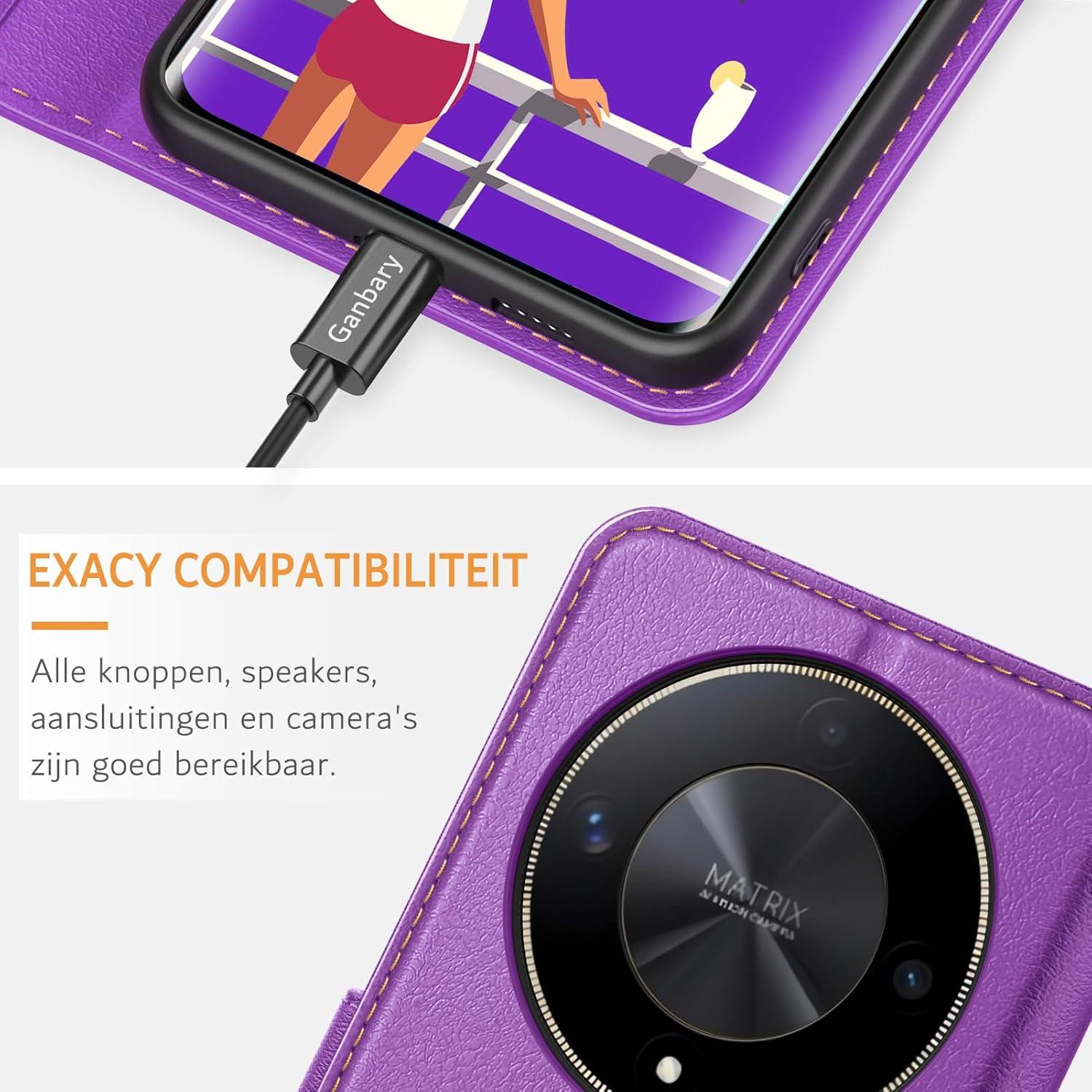 Honor Magic6 Lite Handyhülle Leder Klapphülle Violett Magnet Standfunktion
