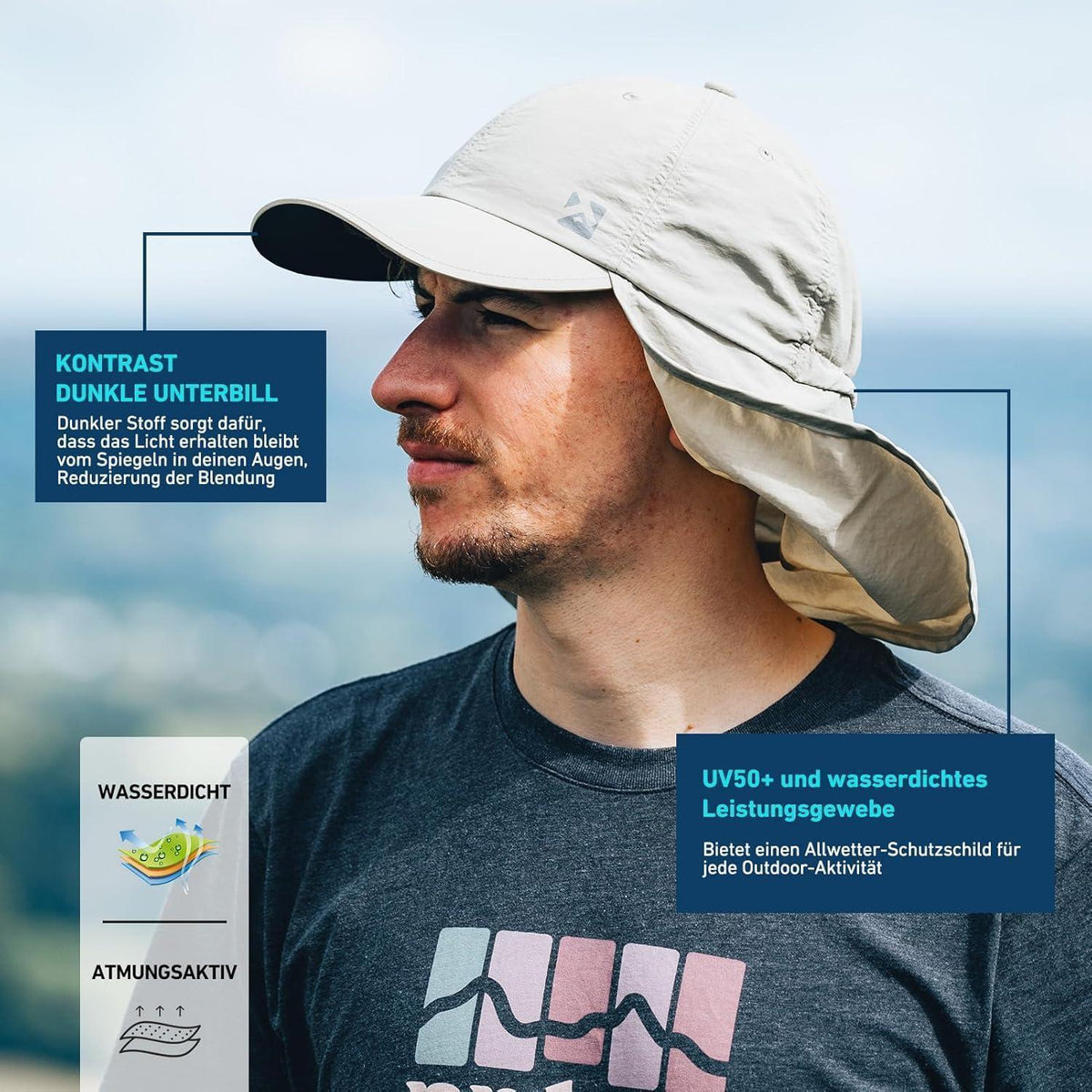 Wasserdichte Baseball Cap XL/XXL mit Nackenklappe & UV-Schutz