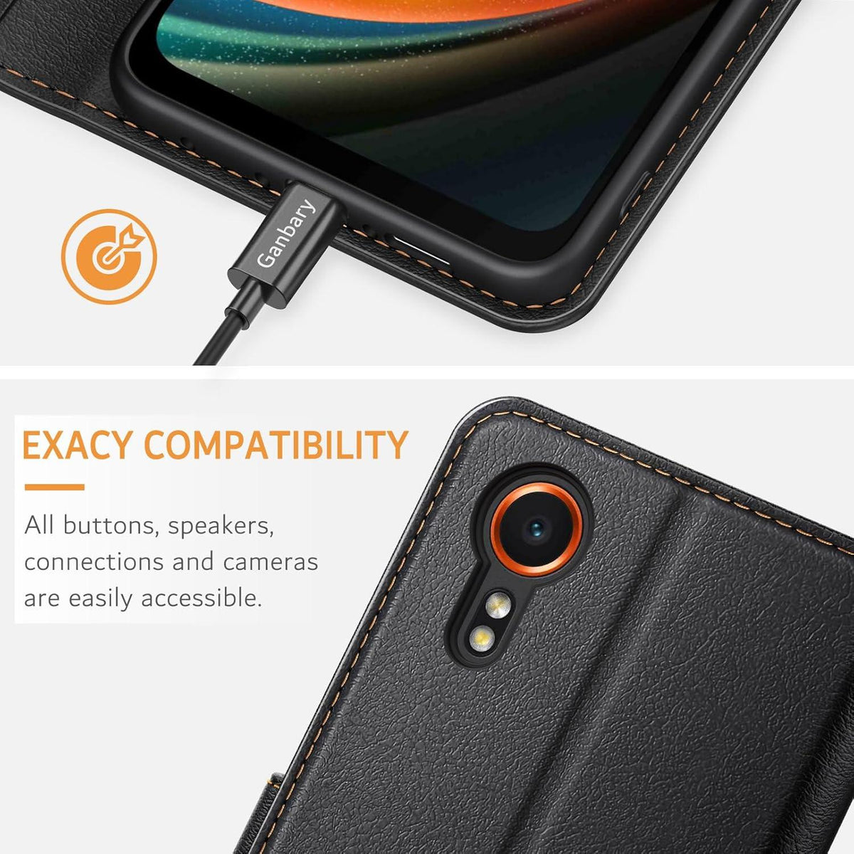 Premium Leder Handyhülle Samsung Galaxy Xcover 7 Schwarz Magnet Klapphülle