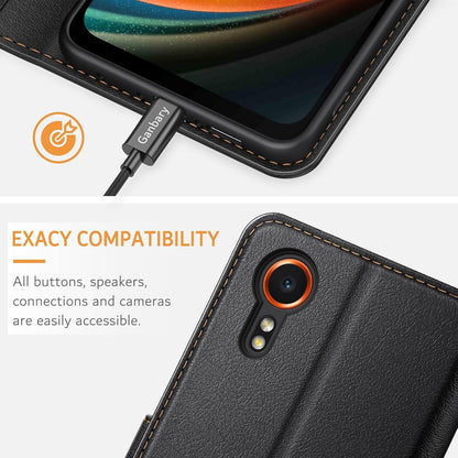 Premium Leder Handyhülle Samsung Galaxy Xcover 7 Schwarz Magnet Klapphülle