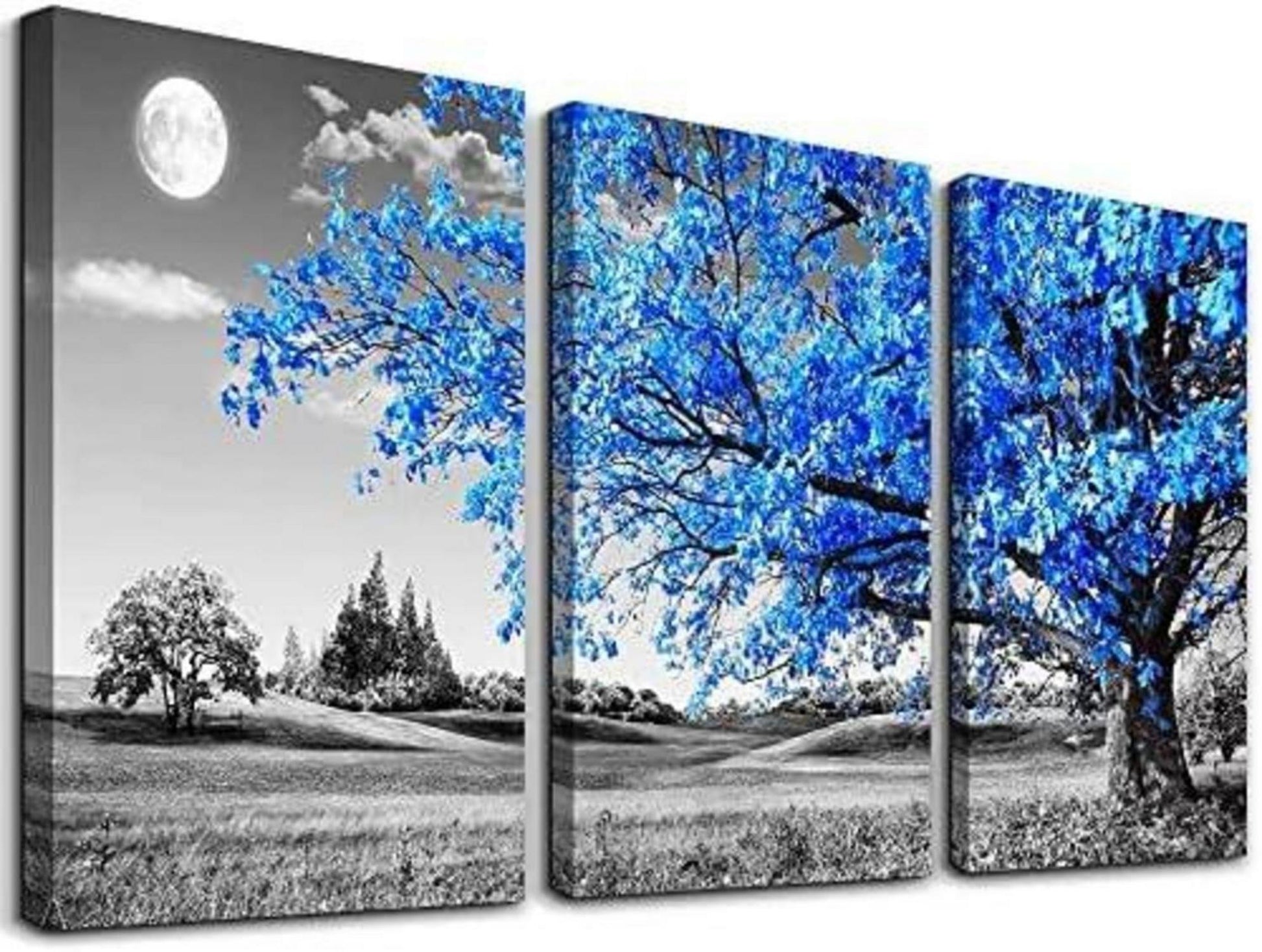 Blaue Baum Leinwandbilder 3er Set Wohnzimmer Schlafzimmer Küche