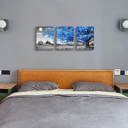 Hyidecorart Blau Baum Leinwand Bilder 3er Set Wohnzimmer Badezimmer 30x40cm