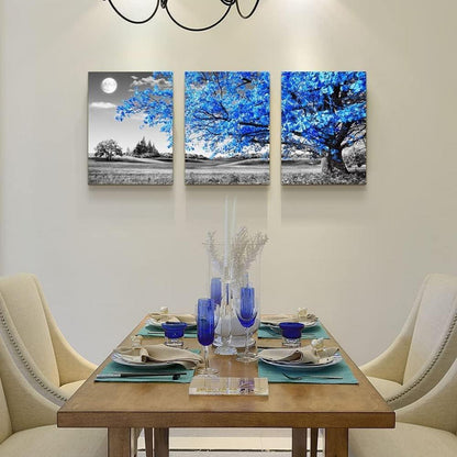 Moderne Blau Baum Leinwand Bilder Set für Wanddeko 30x40cm 3er Pack