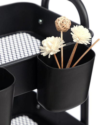 Rollwagen Metall Aufbewahrungswagen Schwarz 3-Etagen Räder