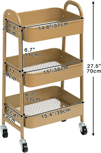 Aufbewahrungswagen 3 Etagen Rollwagen Metall Organizer Gold