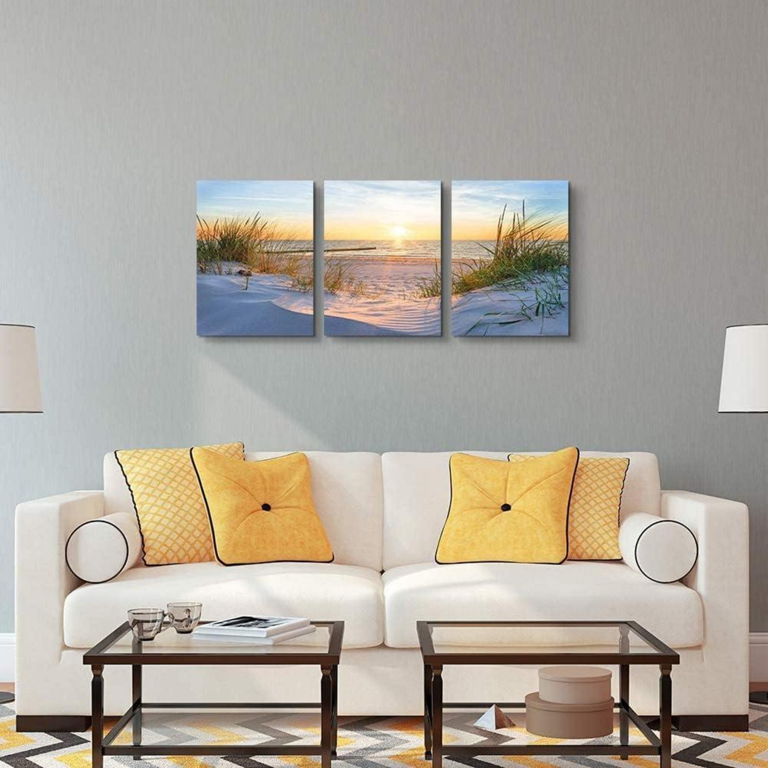 Sonnenuntergang Strand Wandbilder Leinwand Modern Deko 30x40cm 3er Set