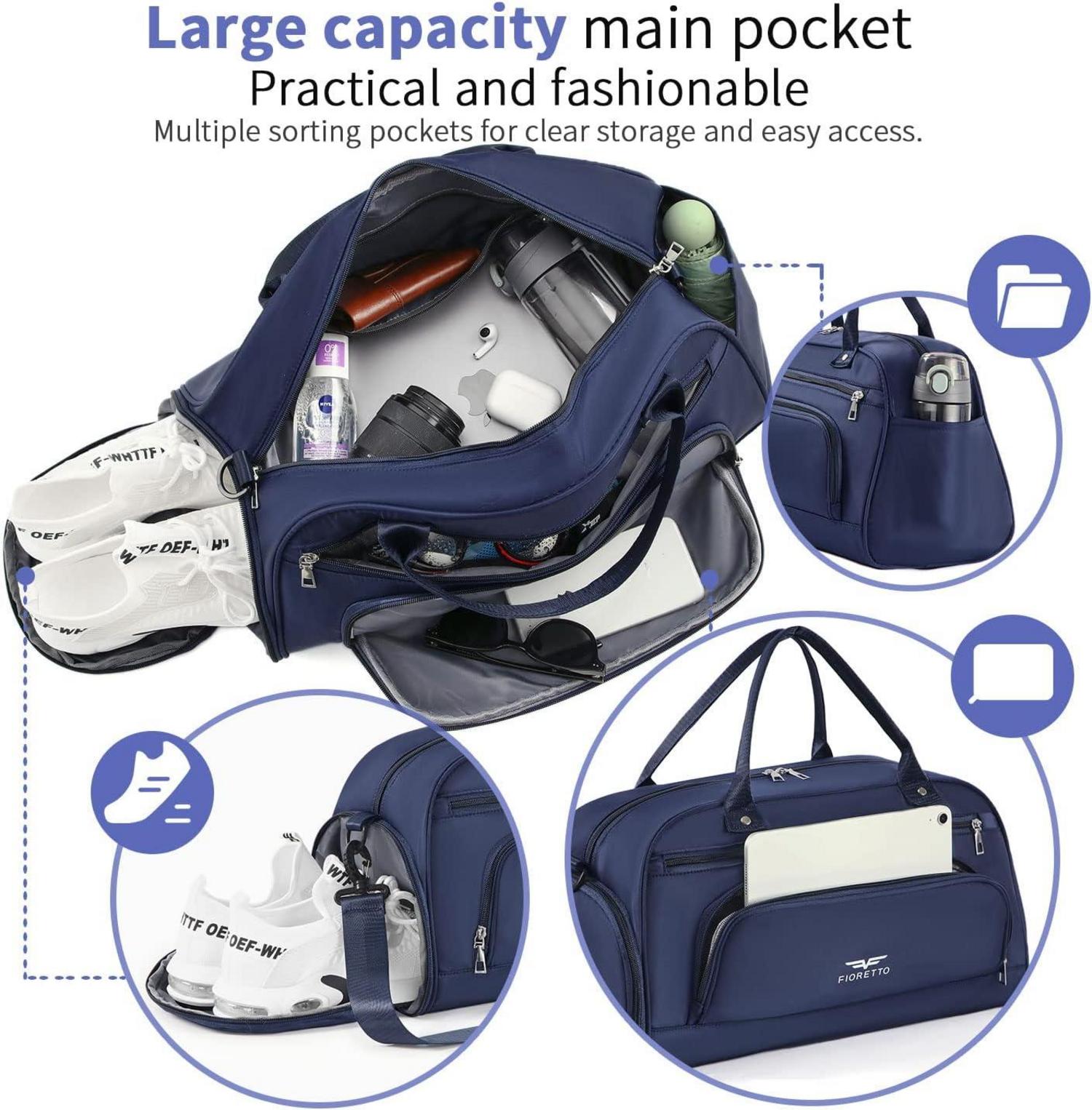 Fioretto 30L Sport- und Reisetasche mit Schuh- und Nassfach, Navy Blau