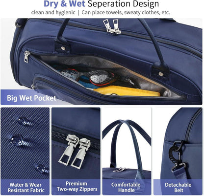 Kleine 30L Sport- und Reisetasche mit Schuh- und Nassfach, Weekender Navy Blue