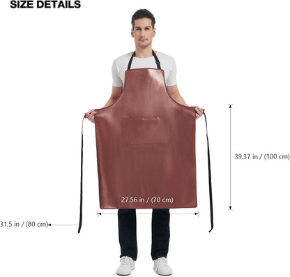 Wasserdichte Kunstleder Schürze mit 2 Taschen, Groß, Strapazierfähig, Reinigungsschürze