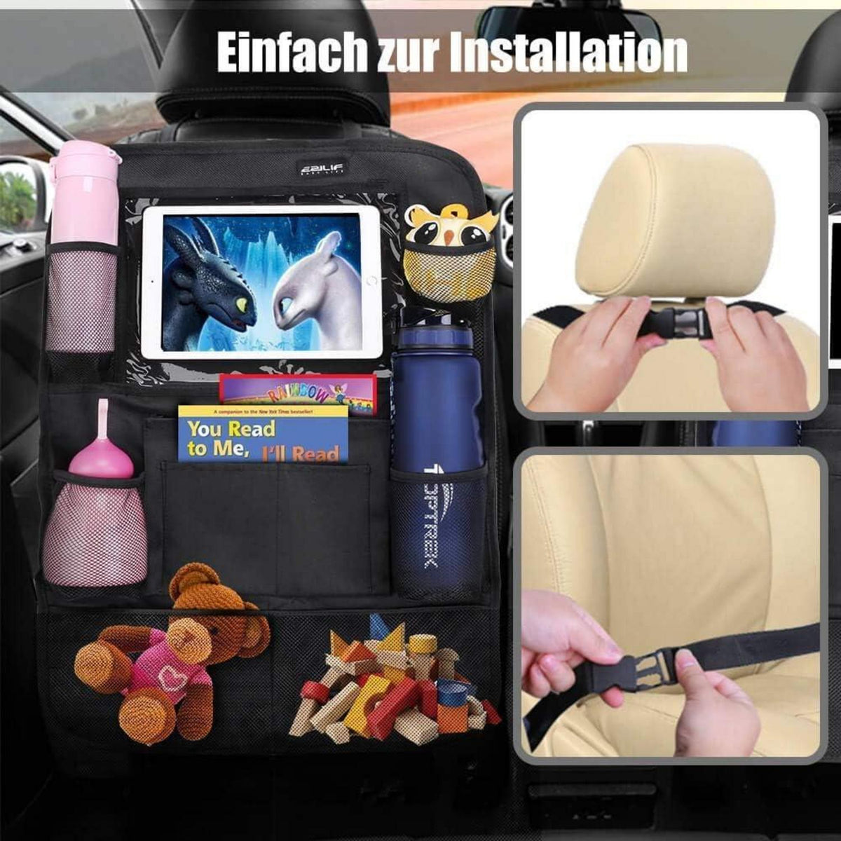 Rückenlehnenschutz Auto Kinder Wasserdicht, Organizer mit 12 Zoll